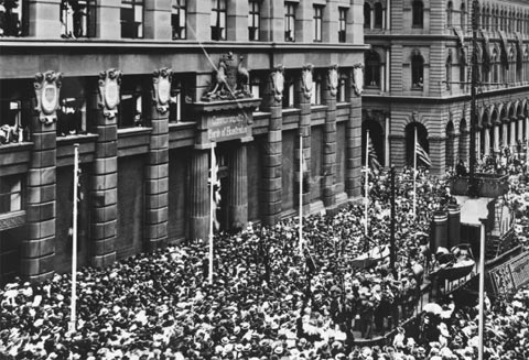 To promote public interest in the seventh war loan, a model destroyer H.M.A.S. Australia was erected outside the Commonwealth Bank. The seventh loan was officially opened at noon on 16 September 1918 by the State Governor, accompanied by members of the Central War Loan Committee. The ceremony took place from the bow of the destroyer and guns were fired from the ship. Subscriptions were received on board the destroyer, which was used as a bank throughout the war loan campaign. The model ship had a whistle and functioning funnel that sent smoke into the air. Fearing that the sum of £40,000,000 would not be met, this was the first loan to be co-ordinated by a Central War Loan Committee. The campaign proved to be a great success with the public contributing over four million more than the amount requested.