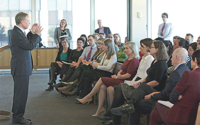 (Image top) Australian of the Year David Morrison AO addresses Bank staf, June 2016