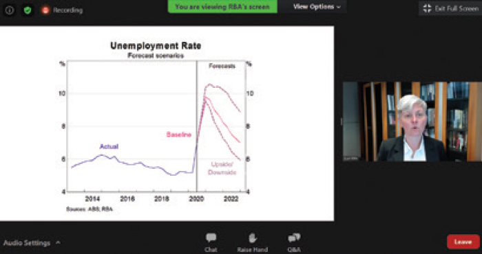 (left) Assistant Governor (Economic) Luci Ellis speaking at the Australian Business Economists Lunchtime Briefing by videoconference, August 2020;